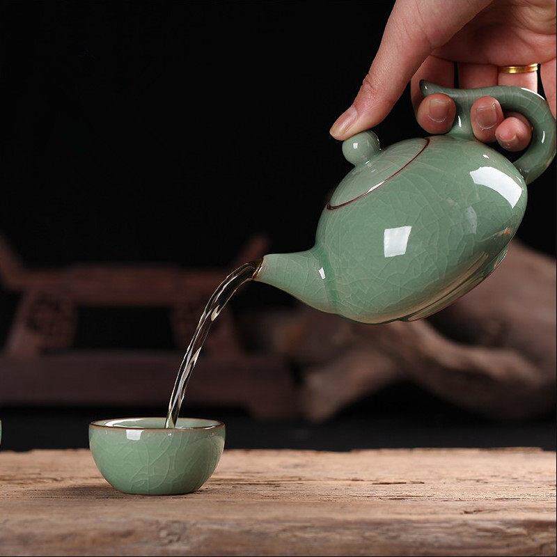 青瓷功夫简易茶壶单壶陶瓷茶具哥窑泡茶壶汝窑紫砂梅子青茶壶