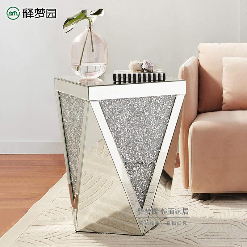 北欧INS轻奢玻璃边几客厅小茶几现代网红角几镜面家具3065