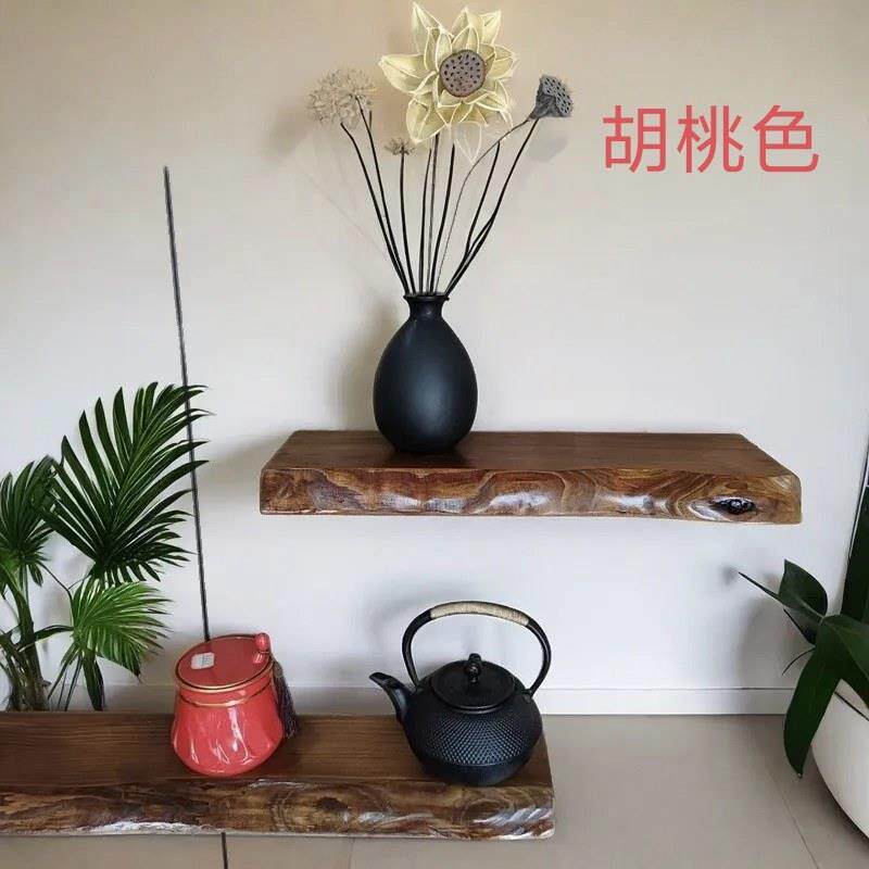 实木胡桃色墙板一字型墙体置物架装饰隔板陈列架办公室书架花架
