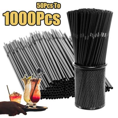 50-1000Pcs Drinking Plastic Black Straws Colorful Flexible W