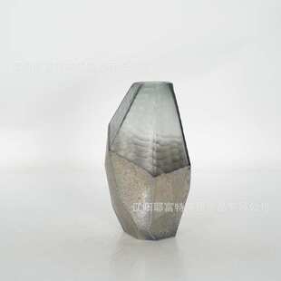 高级插花值复古磨工高玻璃厂家家居刻颜花瓶感艺摆件磨砂中式几何