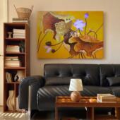 荷花莲叶纯手绘油画中古风沙发背景墙挂画和和美美卧室床头装 饰画