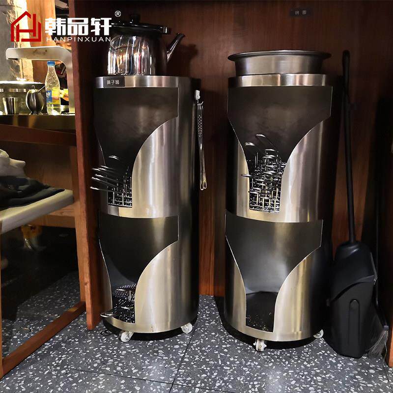 商用烧烤烤肉店篦子收纳桶放烤盘烤网储存箱收集桶不锈钢推车双层