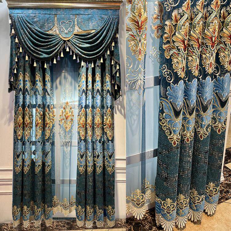 高档欧式奢华大气豪华别墅客厅卧室雪尼尔绣花窗帘布窗纱落地窗定