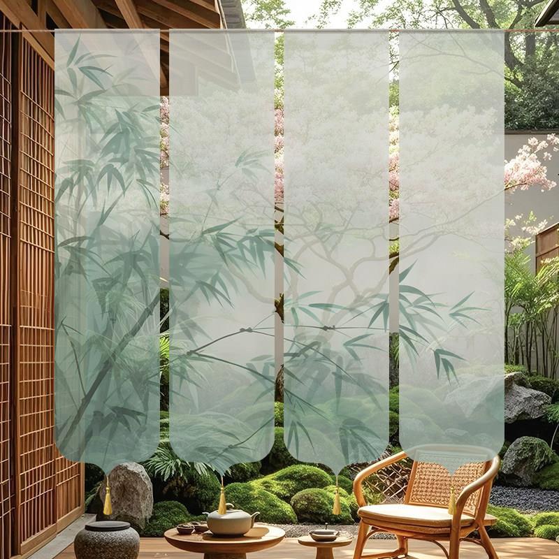古风帘古风装饰纱幔布计茶设室半透纱竹子挂中式场景布置挂玄关屏