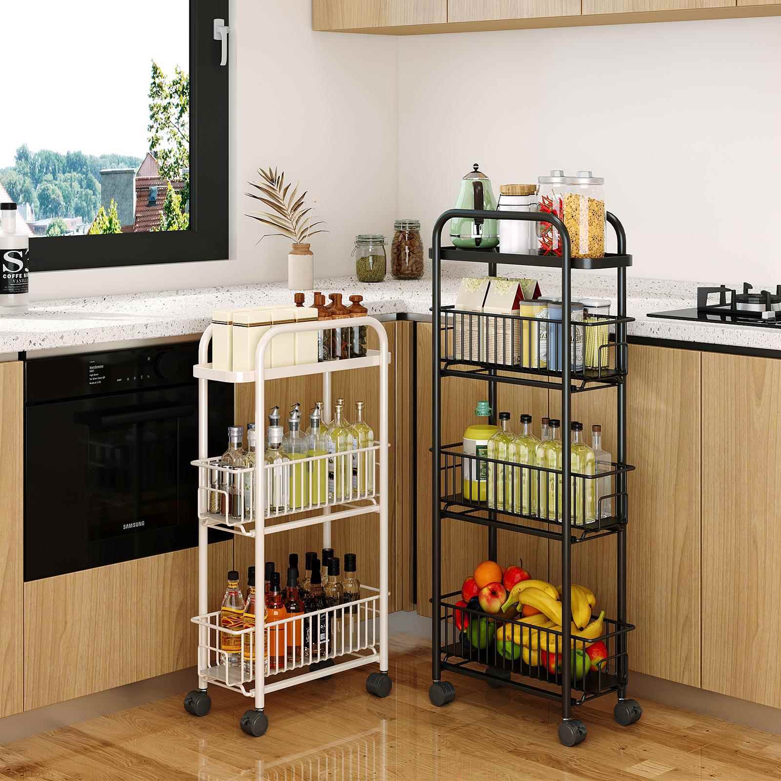 夹缝置物架厨房冰箱侧面窄缝隙抽拉收纳柜拉篮卫生间极窄边小推车