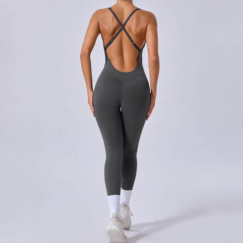 Autumn Sand Cross Exercise Yoga jumpsuit with adjustable