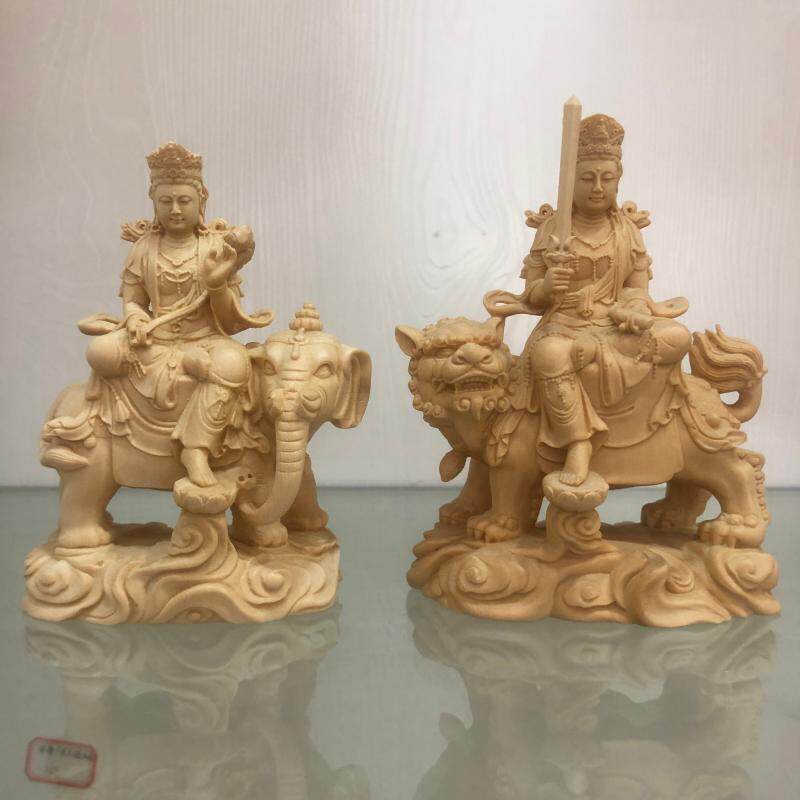 正品进口桧木黄杨木普雕文殊贤菩萨人佛像摆家件居佛物堂供奉工艺