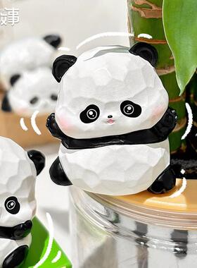 包邮胖哒熊猫福福小摆件文创礼品树脂工艺品可爱卡通汽车车载摆件