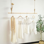 BC10服装 店钢丝实木悬挂衣杆上墙吊顶侧挂展示架简约麻绳吊挂橱窗