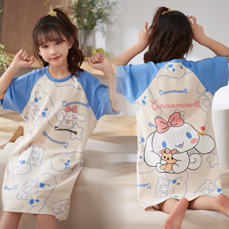 儿童睡裙夏季薄款纯棉短袖库洛米2025新款女童睡衣小女孩家居服
