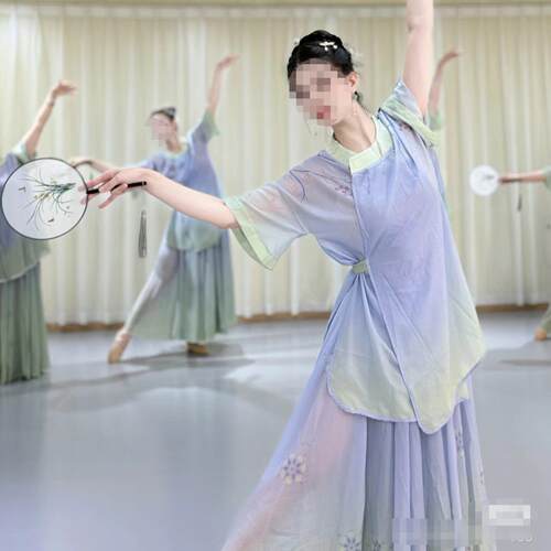 戏文说舞蹈服装宽松唐风上衣大摆裙套装青衫烟雨客演出服新款气质