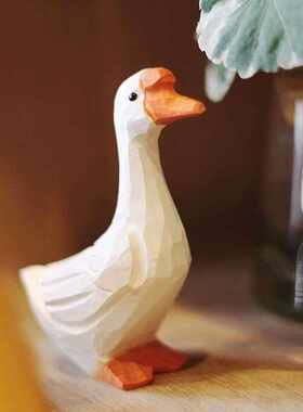 鹿妖木商店大鹅白UTG鹅摆纯手工雕呆头鹅胖鹅实木件创意摆件