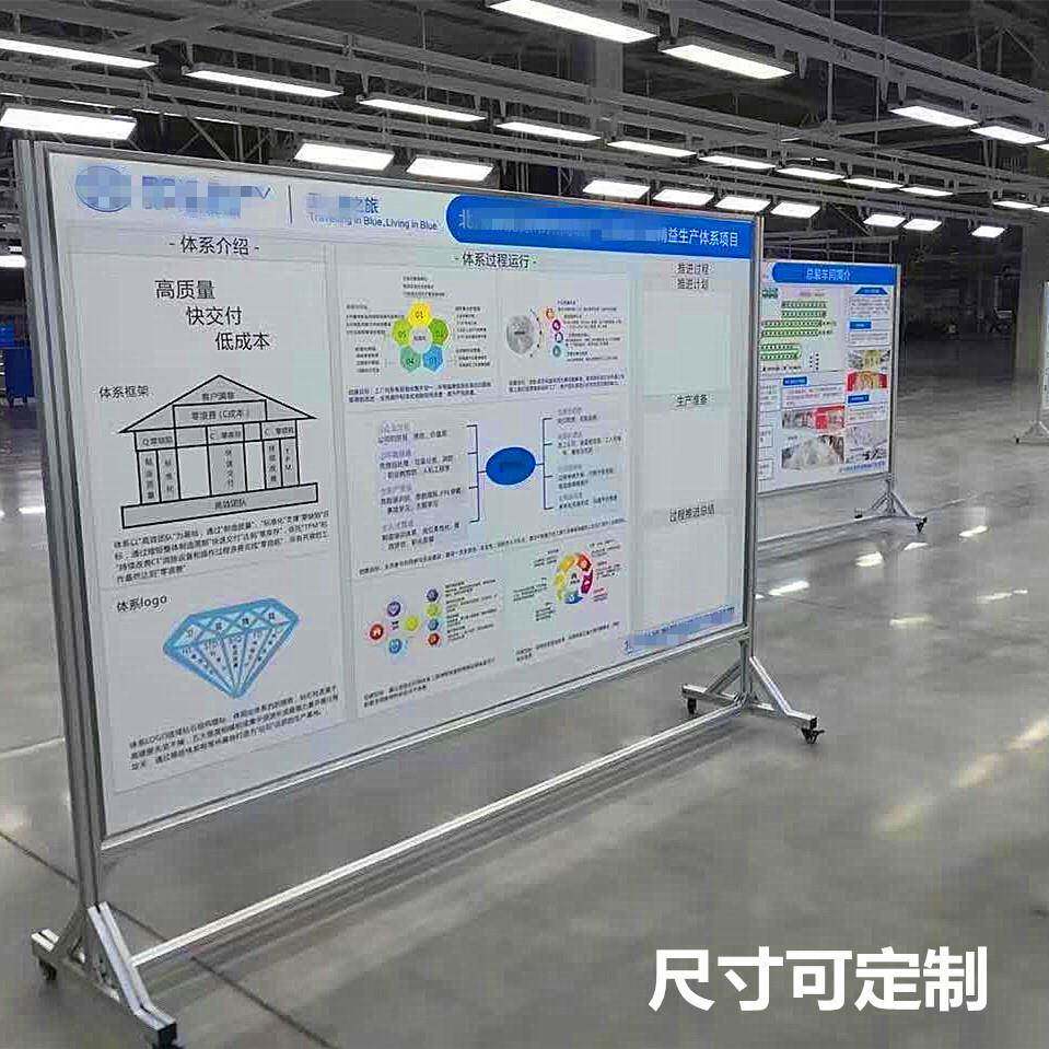 车间看板移动展板铝合金宣传栏生产管理计画 划板玻璃白板支架订