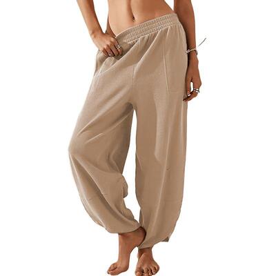 Womens Baggy Wideleg Pants Casual Elastic Waisted Palazzo