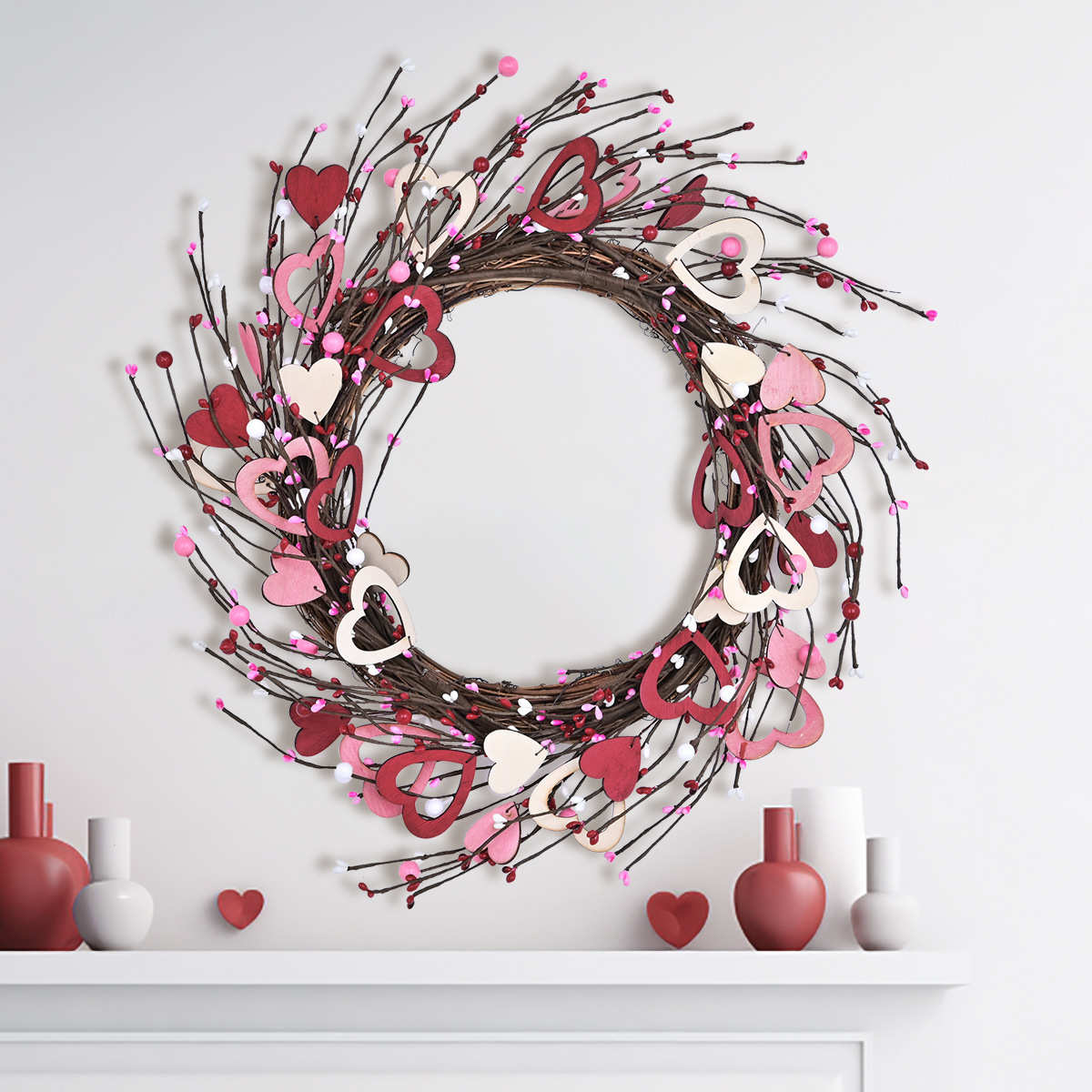 装饰心形情人节求婚场景门爱心婚礼派对挂新品花环花环