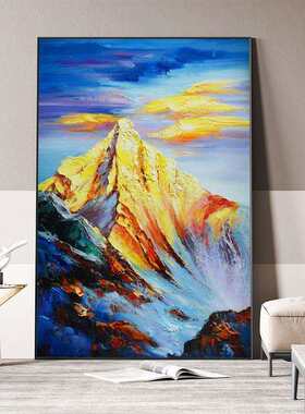 日照金山银山手绘油画客厅挂画风水画山水靠山图入户玄关装饰画
