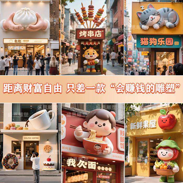 玻璃纤维3D立体门头雕塑定制宠物猫狗店铺创意招牌烤串面馆水果摆