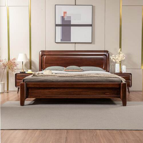 黑胡桃木床全实木床1.5米1.8米双人床婚床家具现代中式高箱床主卧