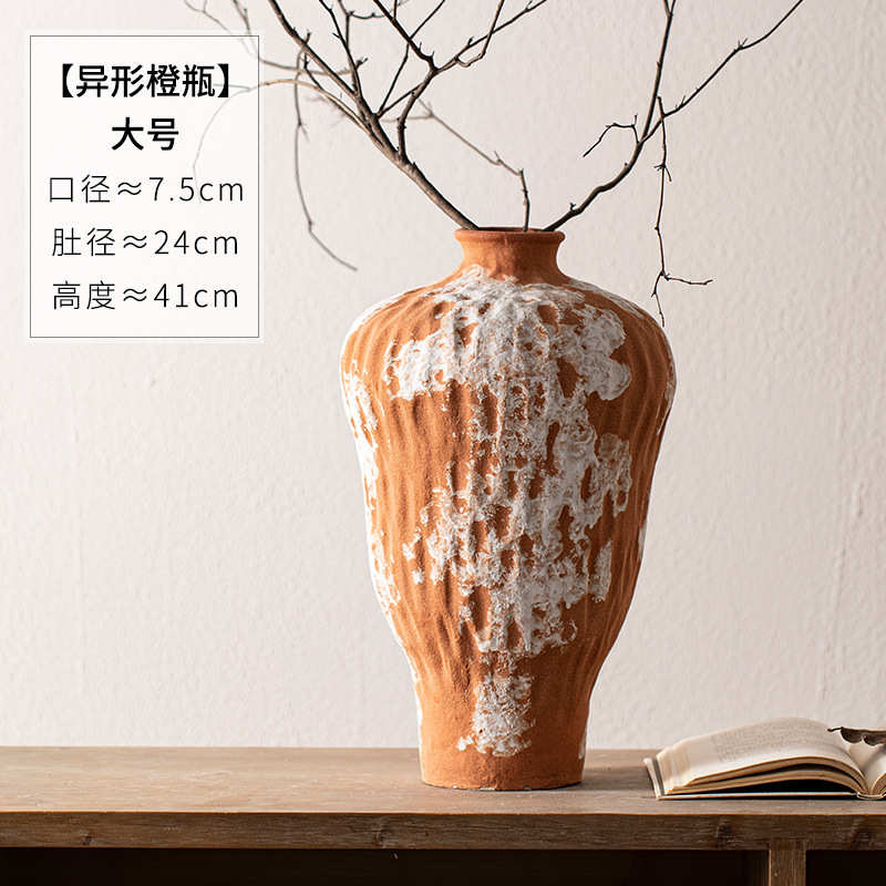 民禅意茶室陶瓷复古花宿陶台面侘插花摆件风雅景德镇粗器致花瓶寂