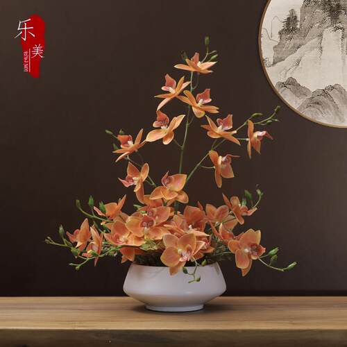 中式彷真鸽子兰花艺套装摆件创意客厅餐桌茶几装饰假花小盆栽摆设