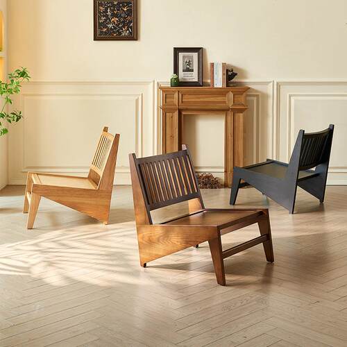 新中式懒人沙发椅中古风家用客厅实木休闲闪电椅酒店民宿阳台躺椅