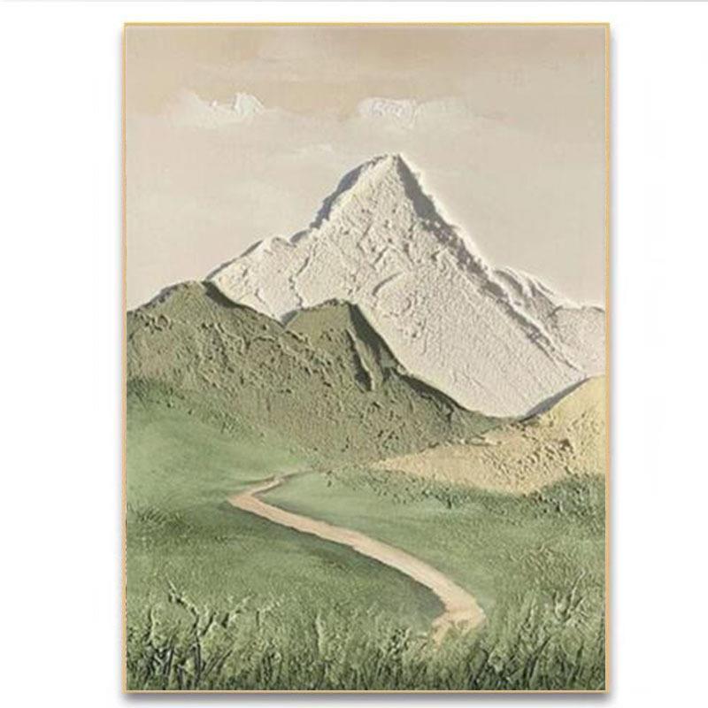 手绘油画山水风景画客厅餐厅装饰画抽象背有靠山立体肌理风景壁画