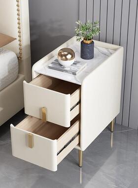 现代轻奢小型实木白色免质CMD安板装床边柜整装卧室小户岩型皮床