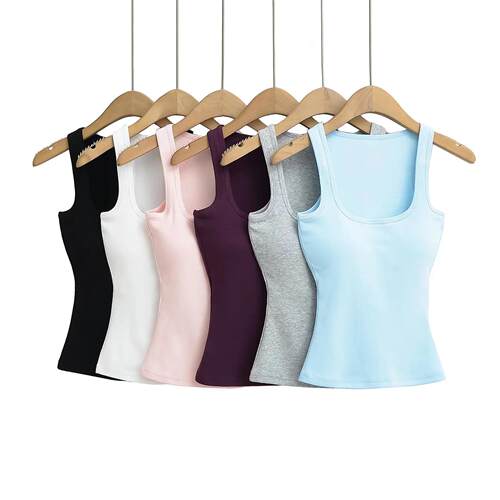 Deep neck sleeveless slimming top for women, worn on the