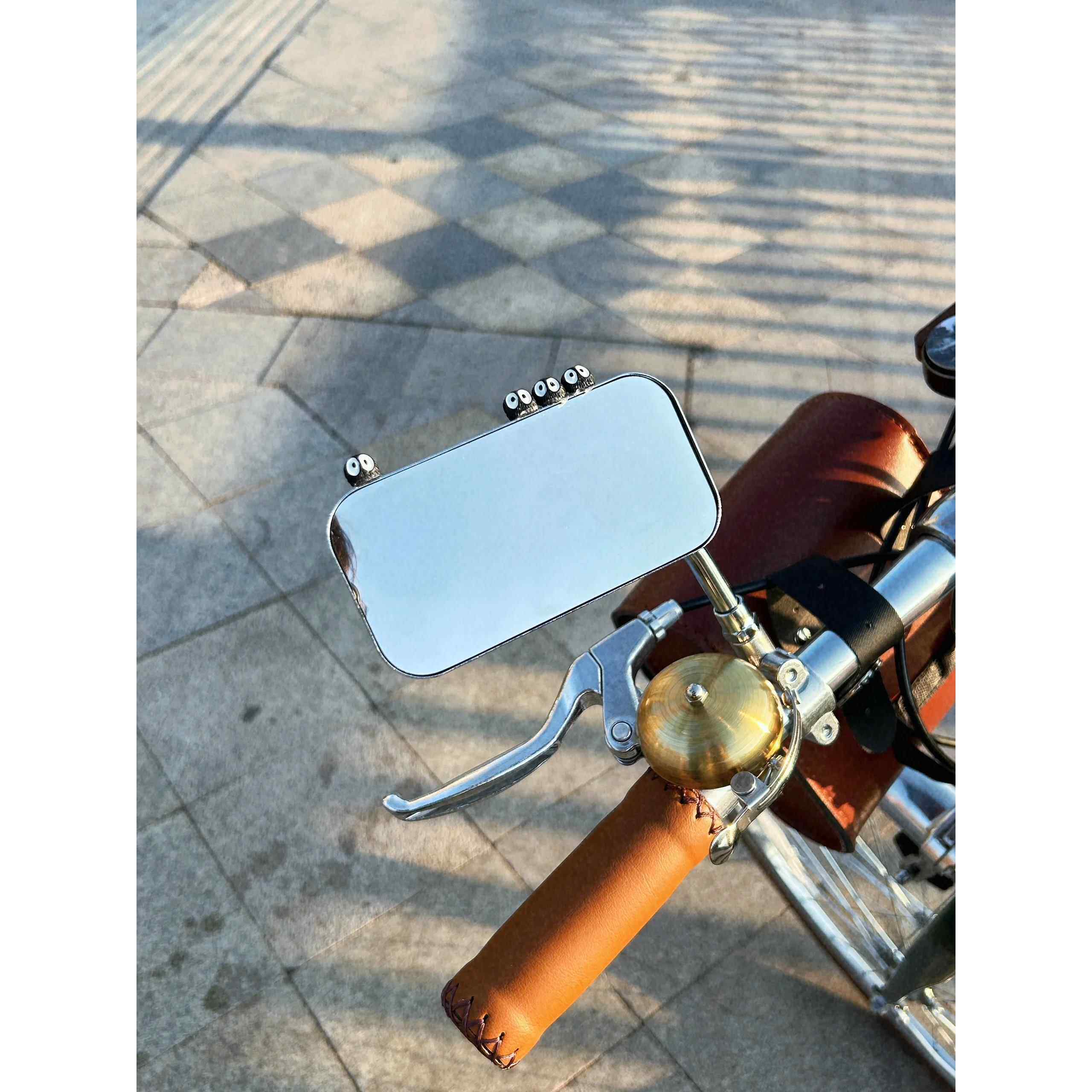 适用电动自行车后视镜小圆镜辅助镜摩托车脚踏山地车万能反光镜倒