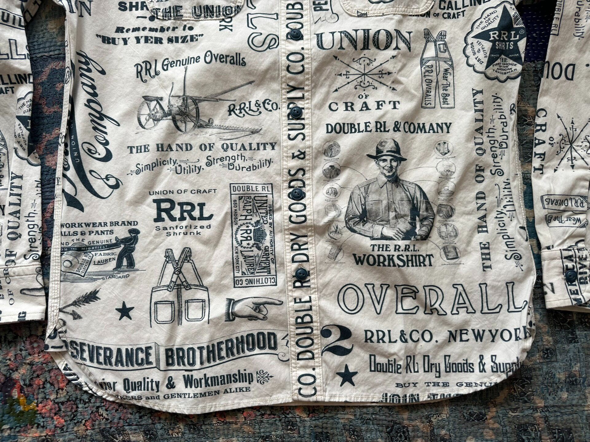 RRL White Work Shirt with Black Graphics — back