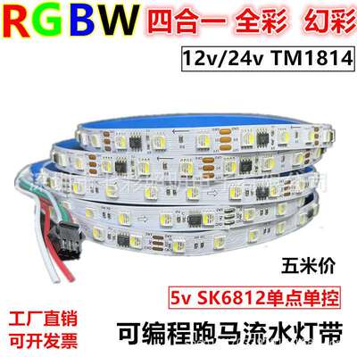RGBW四合一幻彩跑马流水12vled灯带24全彩TM1814七彩编程5vSK6812