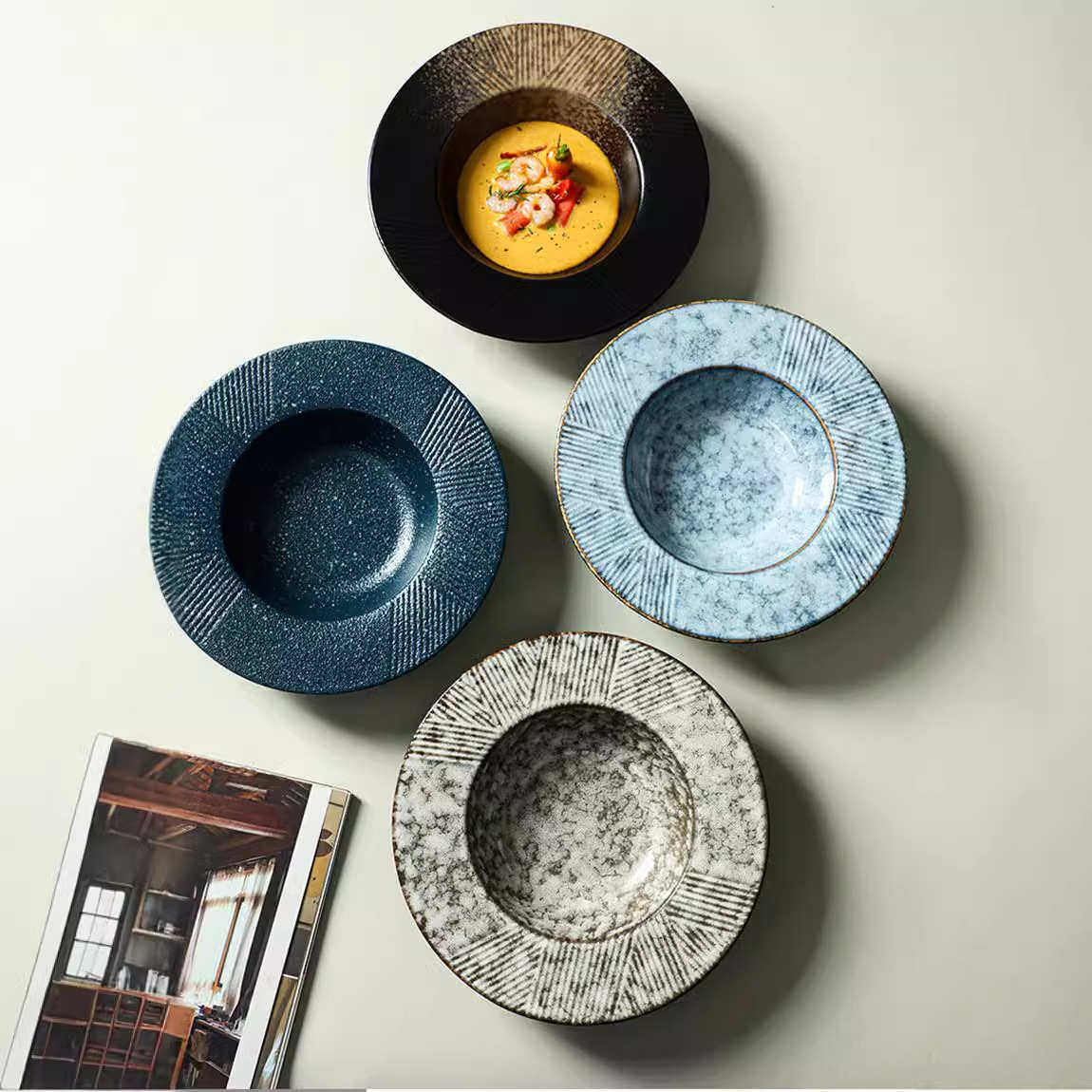 日式陶瓷盘10寸斜纹草帽盘家用高颜值盘子复古拉面蔬菜沙拉盘批发,餐饮具,盘,淘宝优惠券,粉丝福利购,淘宝优惠卷