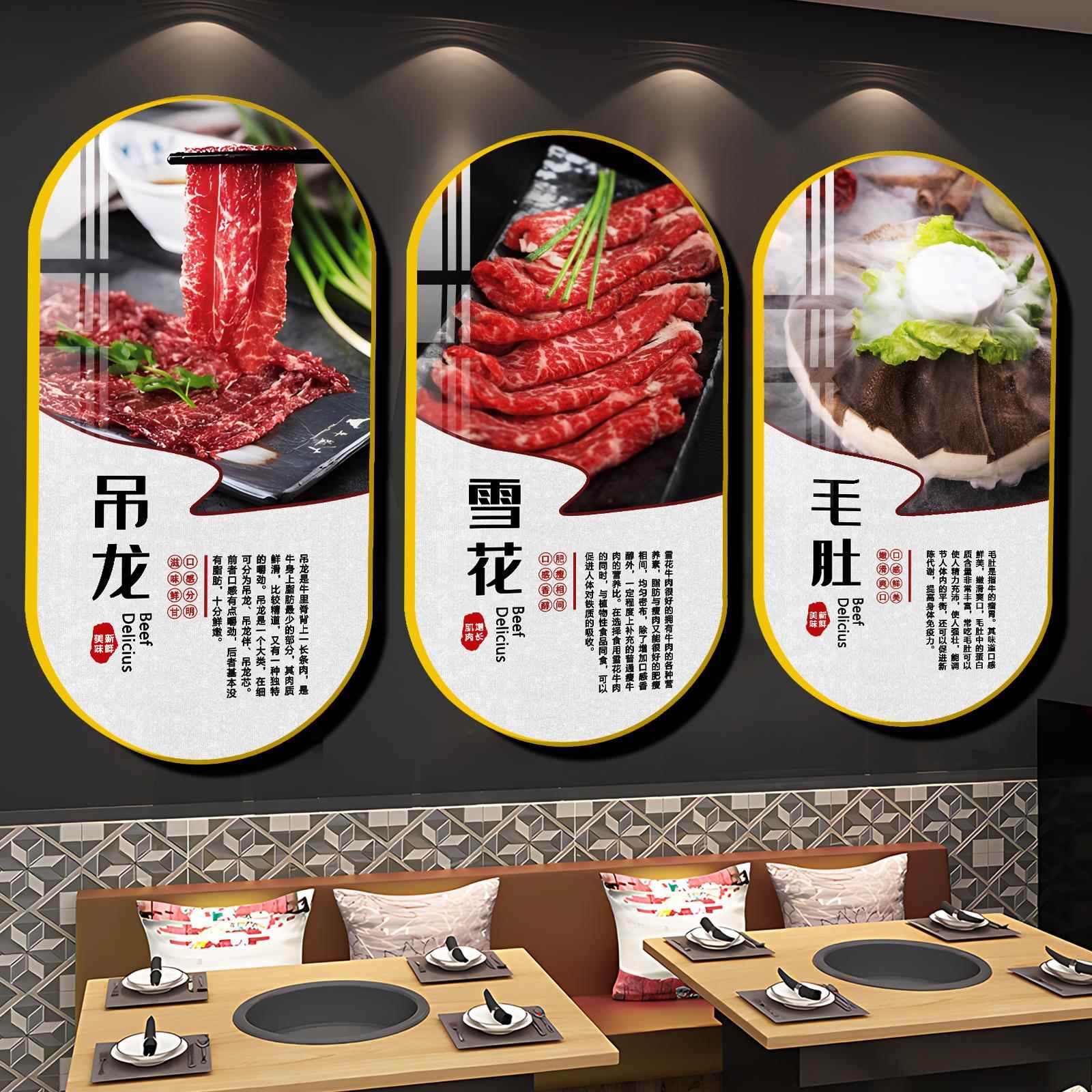创意潮汕牛肉火锅店墙面装饰画饭店包厢牛肉部位介绍图文化墙壁画图片