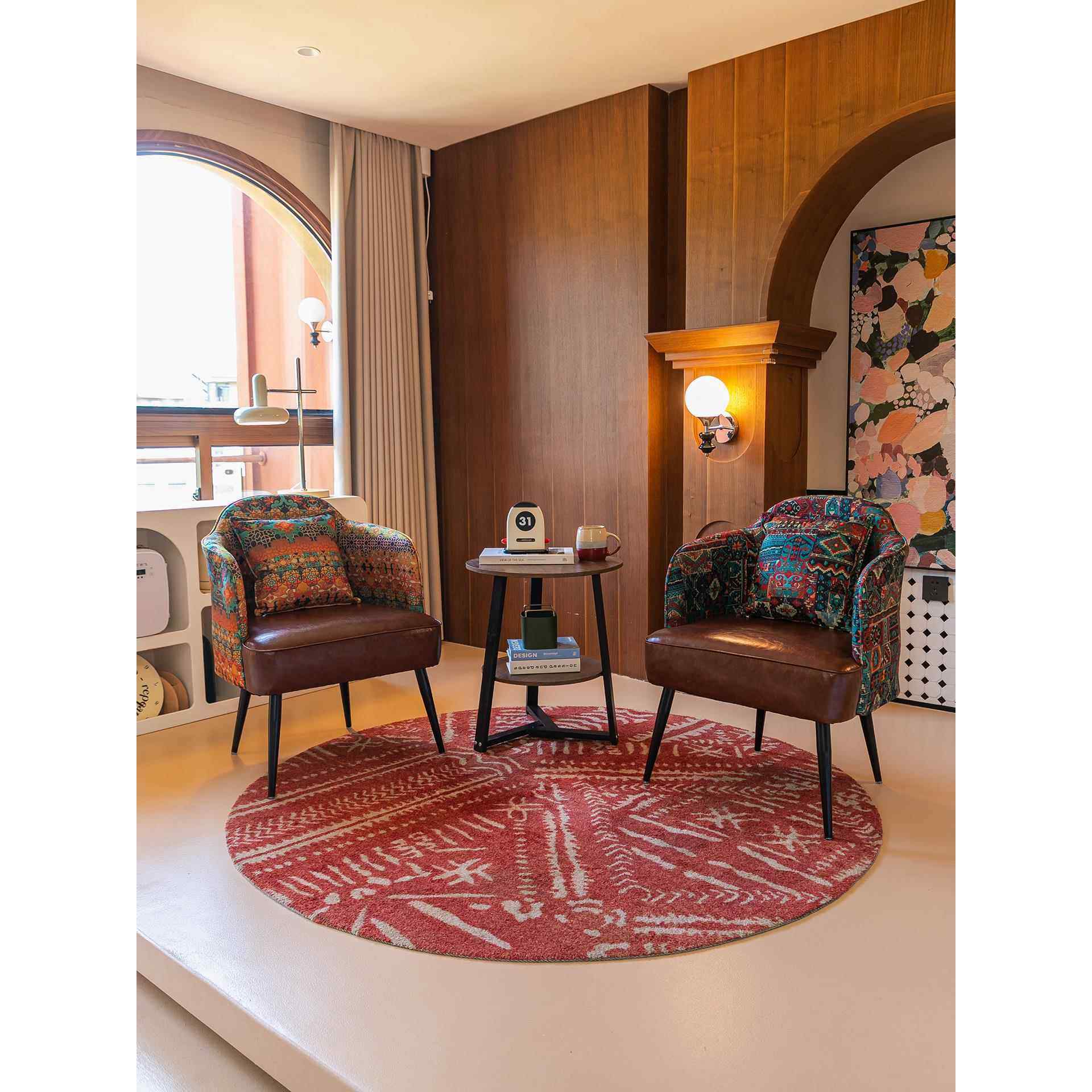 中古蜡皮咖啡厅单人棕色沙发椅民宿酒店休息区接待商用桌椅覆古椅