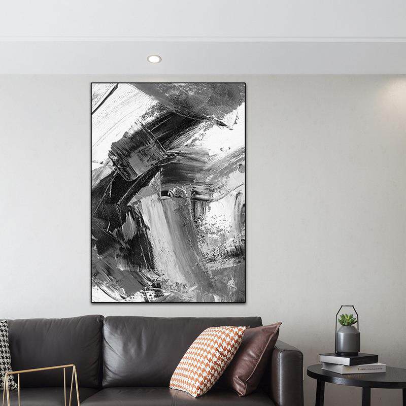 现代简约客厅餐厅抽象画纯手绘油画超大幅玄关装饰画落地画黑灰白