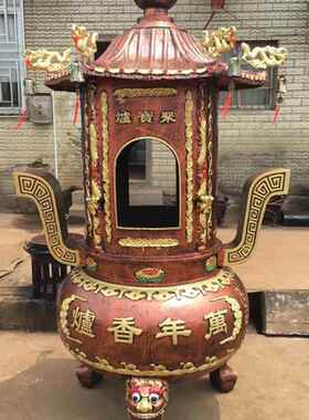 寺庙法器道观焚化炉 宗祠铸铁圆形经炉 陵园墓地六龙柱还愿烧纸炉