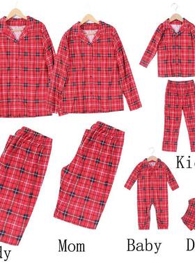 Christmas Family Matching Pajamas Plaid Cotton Mother Father