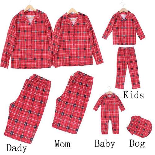 Christmas Family Matching Pajamas Plaid Cotton Mother Father