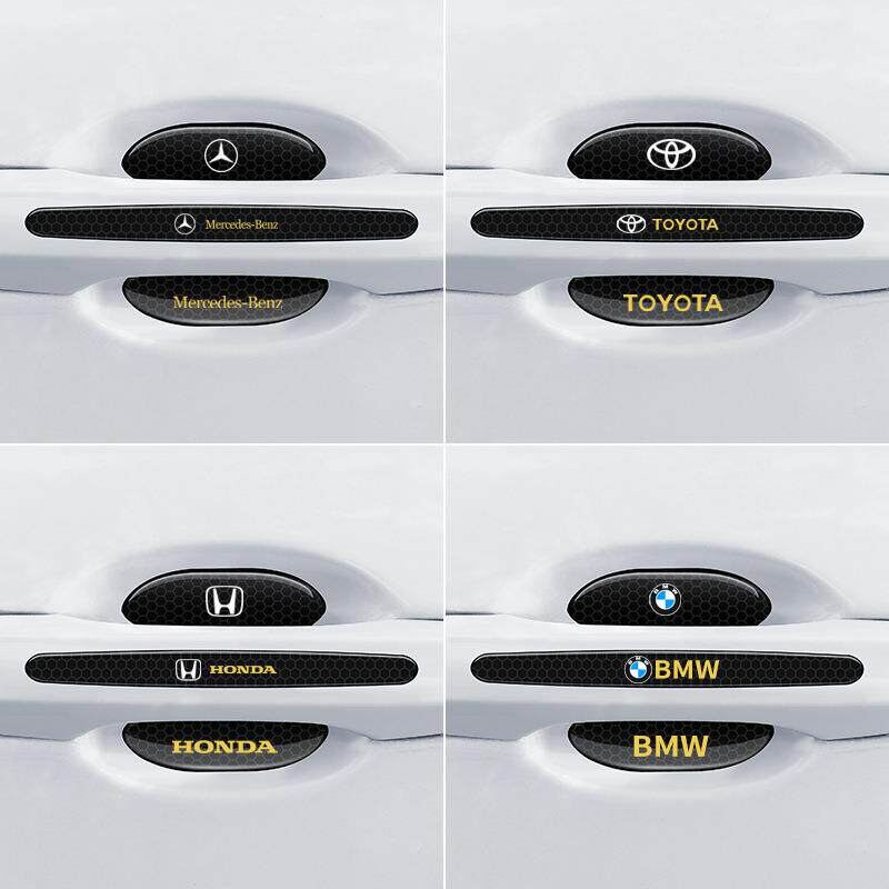 汽车门碗拉手防护贴夜间反光个性棱形防撞条防刮花耐磨黑色车身贴