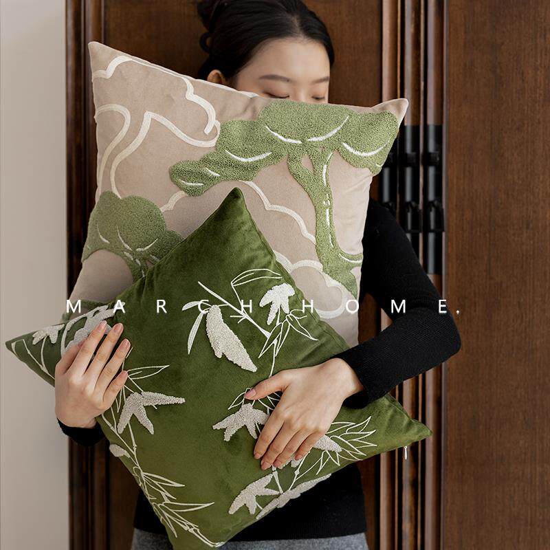 轻奢中古风抱枕套仙鹤客厅沙发靠枕样板间高级感软装靠包床上腰靠