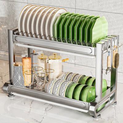 加厚不锈钢厨房碗架沥水收纳架多功能台面放筷盘碟置物篮碗柜2454