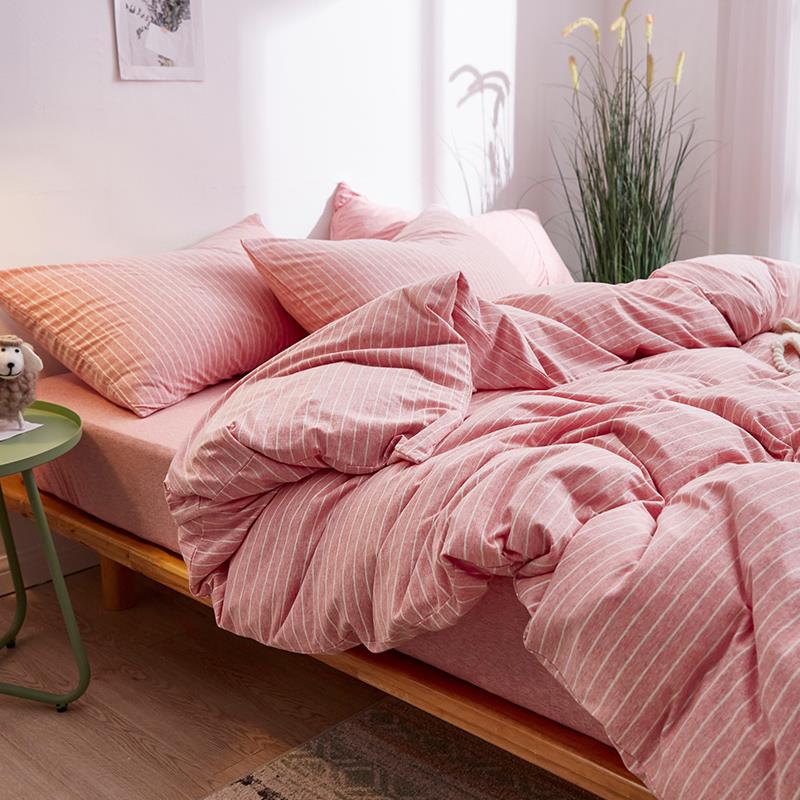 正品日式睡条纹天竺棉四件套全棉裸亲肤针织套床单罩被纯棉棉床上