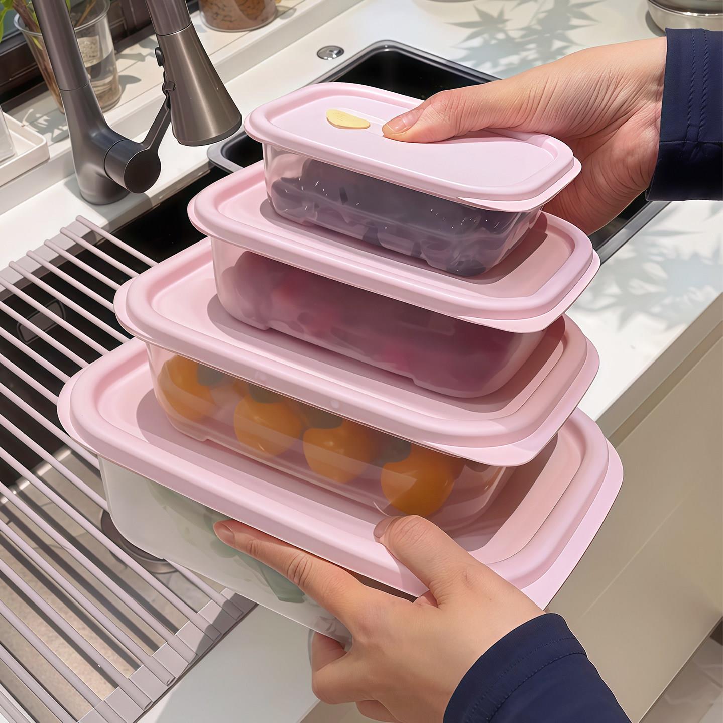 马卡龙色保鲜盒食品级冰箱专用密封水果收纳盒便当盒带盖子冷藏分