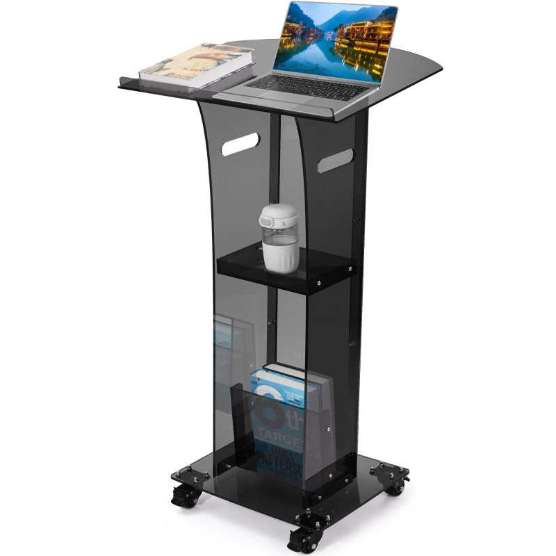 定制亚克力讲台 带轮子和储物架讲桌教室婚礼音乐会专业演示讲台