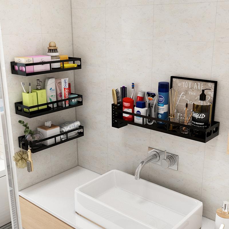 不钢厨房置色物架黑壁式墙上免打菜板两用孔用品锈调挂味料酱油瓶