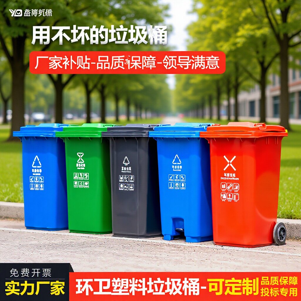 户外环卫垃圾桶240L分类商用收纳桶大号加厚双层有盖塑料桶