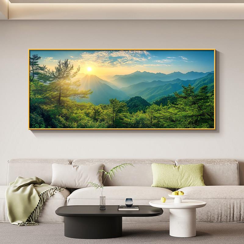 东墙现代简约图日出背景墙装饰画东方靠山自然挂画风景画沙发客厅