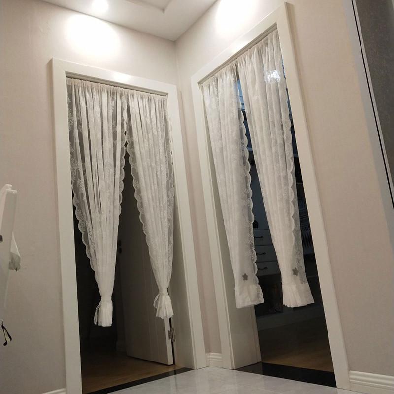 法式蕾丝门帘纱帘半帘魔术贴窗帘免打孔安装隔断帘送伸缩杆公主风