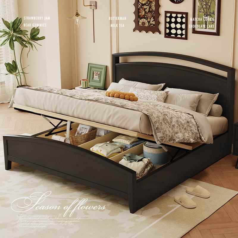 米尔斯美式床高端主卧大床气压高箱储物床黑色家用1米5的床实木床